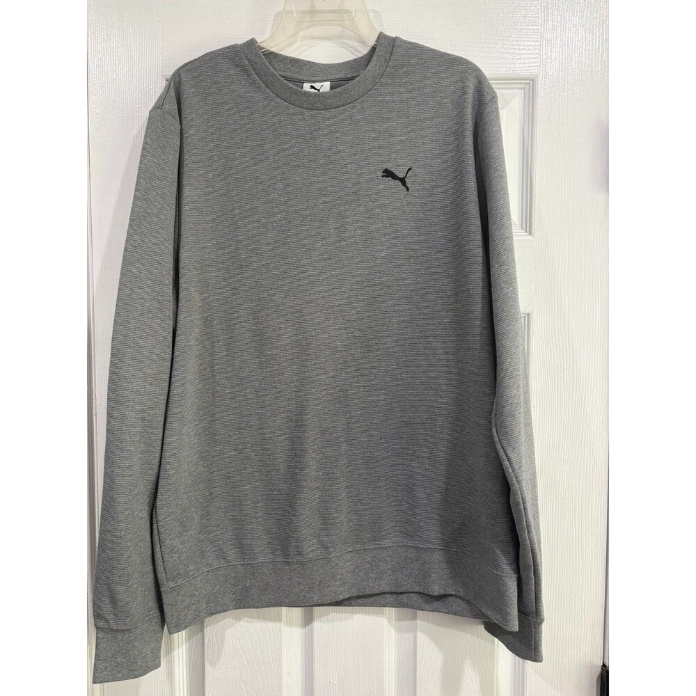 Puma Men’s Large Gray Micro Stripe Crewneck Sweatshirt Embroidered Logo